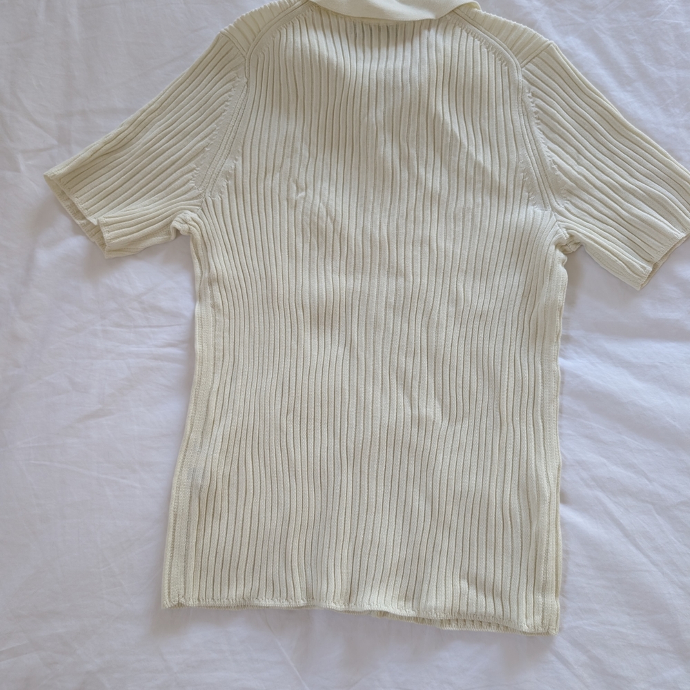 Cream Ribbed Button-Up Shirt - Picture 2 of 6
